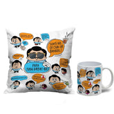 Gift for Dad, Father's Day Gift Hamper- Papa Tussi Great Ho Printed Poly Satin Cushion and Ceramic Coffee Mug